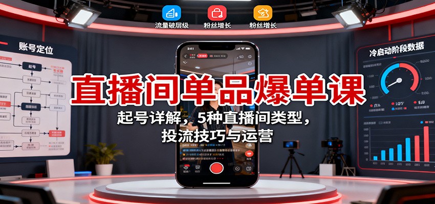 直播间单品爆单课：起号详解，5种直播间类型，投流技巧与运营-阿鹏创业资源网