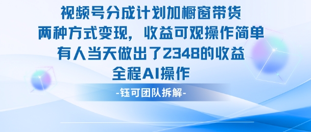 新玩法，视频号分成计划+橱窗带货，有人当天做出了2348的收益-阿鹏创业资源网