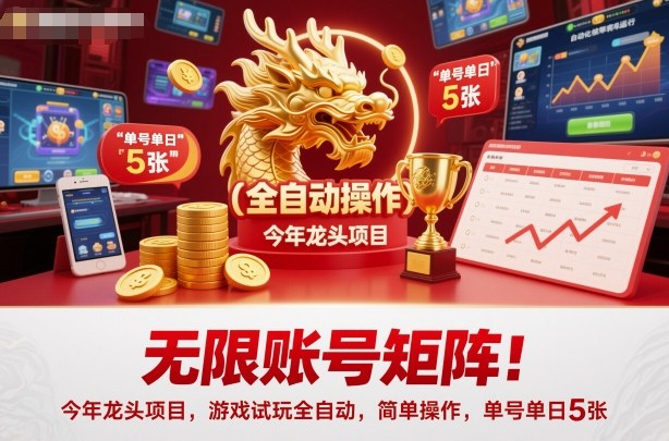 无限账号矩阵！今年龙头项目，游戏试玩全自动，简单操作，单号单日5张【揭秘】-阿鹏创业资源网