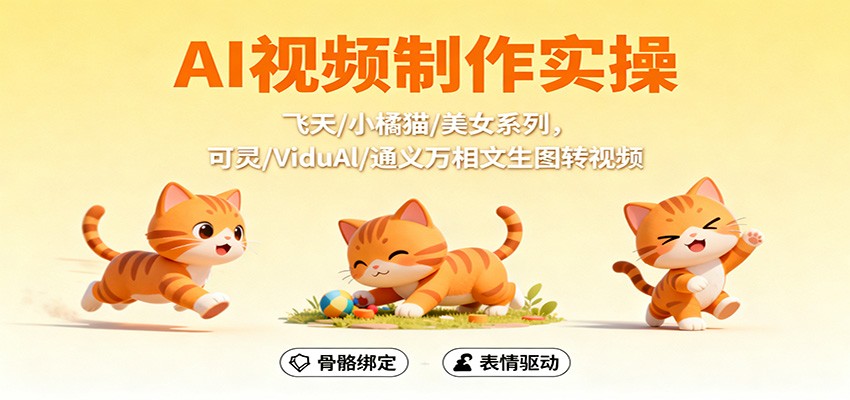 AI视频制作实操，飞天/小橘猫/美女系列，可灵/ViduAl/通义万相文生图转视频-阿鹏创业资源网