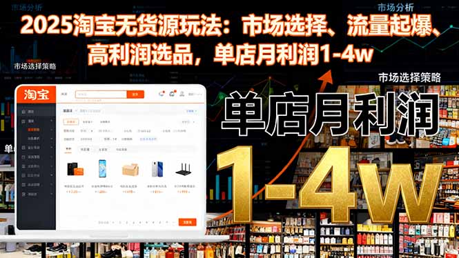 2025淘宝无货源玩法：市场选择、流量起爆、高利润选品，单店月利润1-4w-阿鹏创业资源网