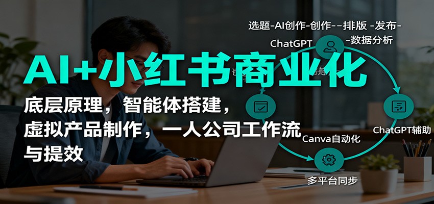AI+小红书商业化，底层原理，智能体搭建，虚拟产品制作，一人公司工作流与提效-阿鹏创业资源网