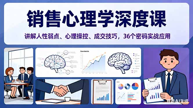销售心理学深度课，讲解人性弱点、心理操控、成交技巧，36个密码实战应用-阿鹏创业资源网