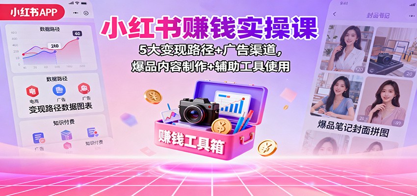 小红书赚钱实操课：5大变现路径+广告渠道，爆品内容制作+辅助工具使用-阿鹏创业资源网