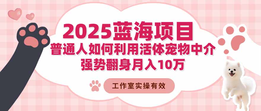 2025蓝海项目:普通人如何利用活体宠物中介,强势翻身月入10万-阿鹏创业资源网