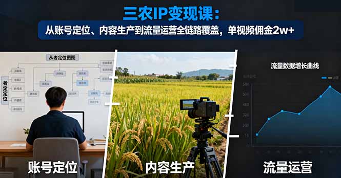 三农IP变现课:从账号定位、内容生产到流量运营全链路覆盖,单视频佣金2w+-阿鹏创业资源网