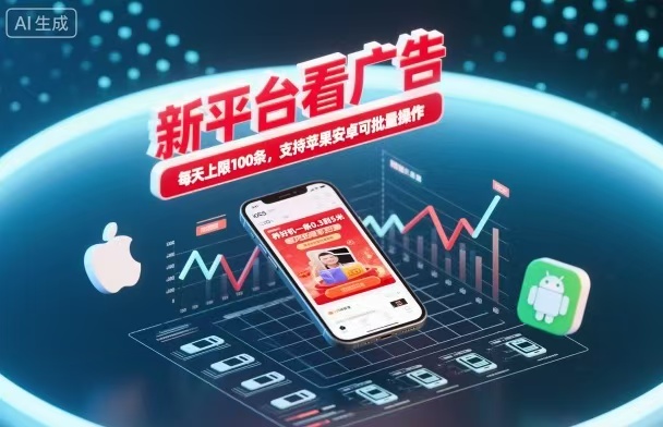 新台看广告，养好机一条5毛到5块，单机日入30到100，支持苹果安卓，可批量操作。-阿鹏创业资源网