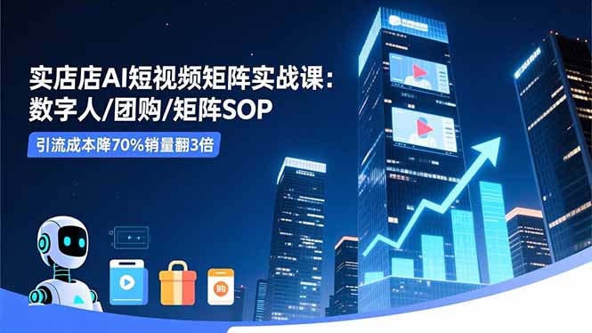 实体店AI短视频矩阵实战课:数字人/团购/矩阵SOP,引流成本降70%销量翻3倍-阿鹏创业资源网