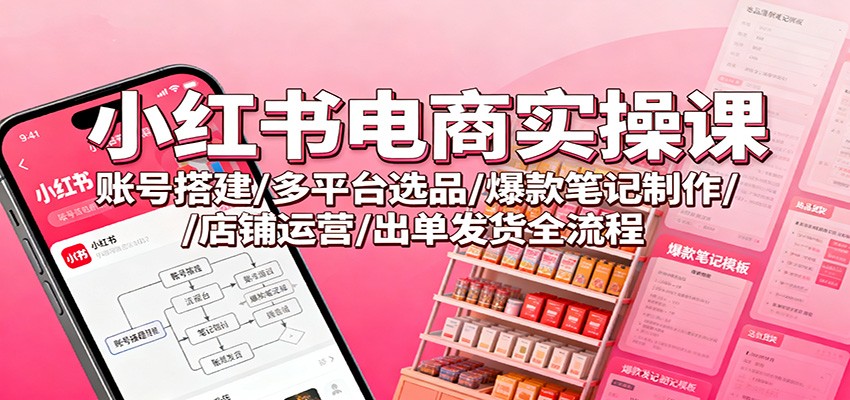 小红书电商实操课：账号搭建/多平台选品/爆款笔记制作/店铺运营/出单发货全流程-阿鹏创业资源网