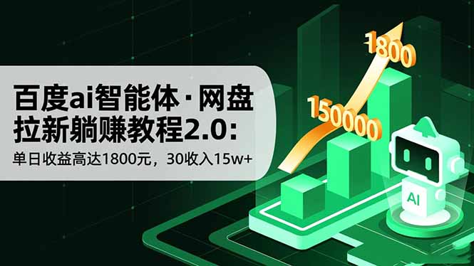 百度ai智能体·网盘拉新躺赚教程2.0：单日收益高达1800元，30收入15w+-阿鹏创业资源网
